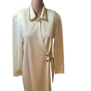 Vintage 80s Caron Full Length Jacket W Gold Buttons Super Soft Size 10 Ivory BN